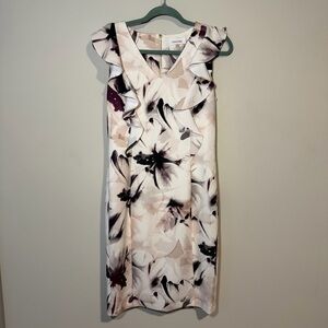 Calvin Klein Abstract Floral Midi Dress - Cream and Black